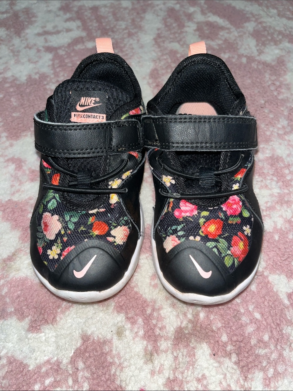 Nike Kids Black Floral Sneakers with Pink Accents
